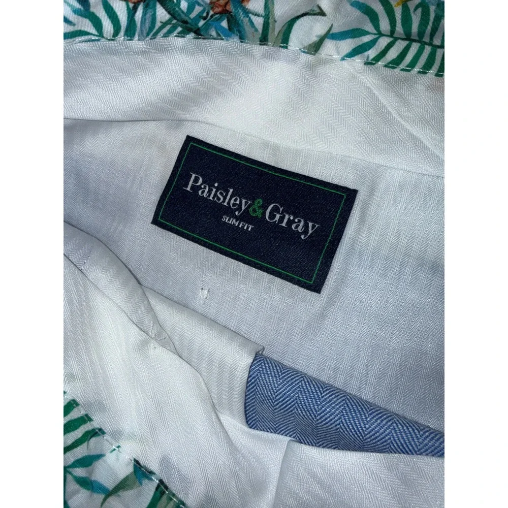 Paisley & Gray Mens Slim Fit Linen Blend Herringbone Trousers Blue 38x32